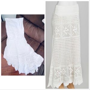 Raj Boho White Cotton Crochet Maxi Skirt